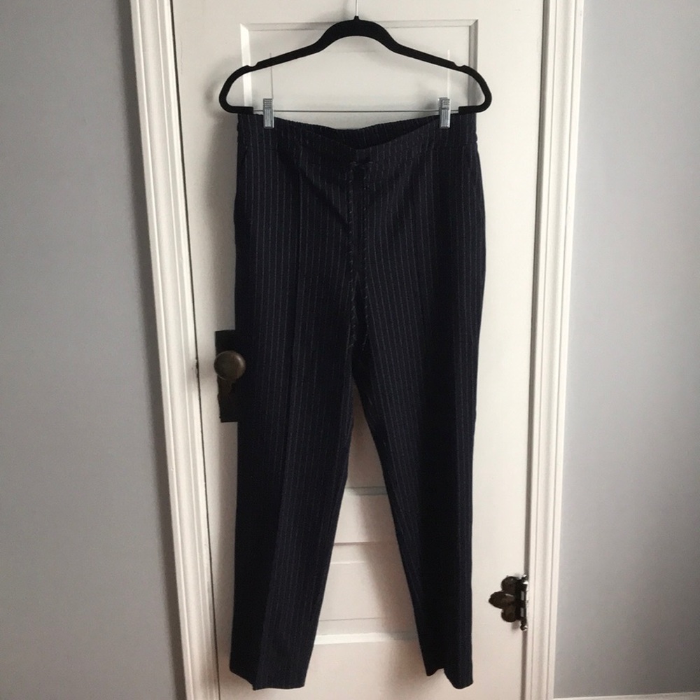 Navy and white pinstriped pants